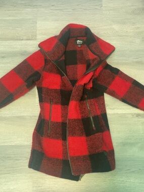 Roots Red & Black Buffalo Plaid Pea Coat